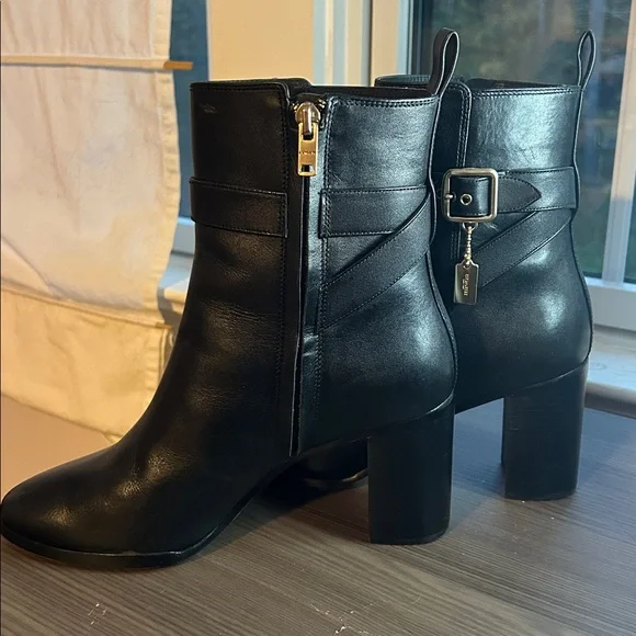 Coach Black Leather Boots with Buckle - Picture 3 of 7